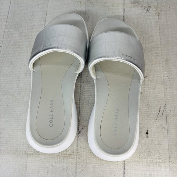Cole Haan Grand. OS W13485 Leather Metallic Silver Comfort Slide Sandals Sz 6.5B - Picture 8 of 16